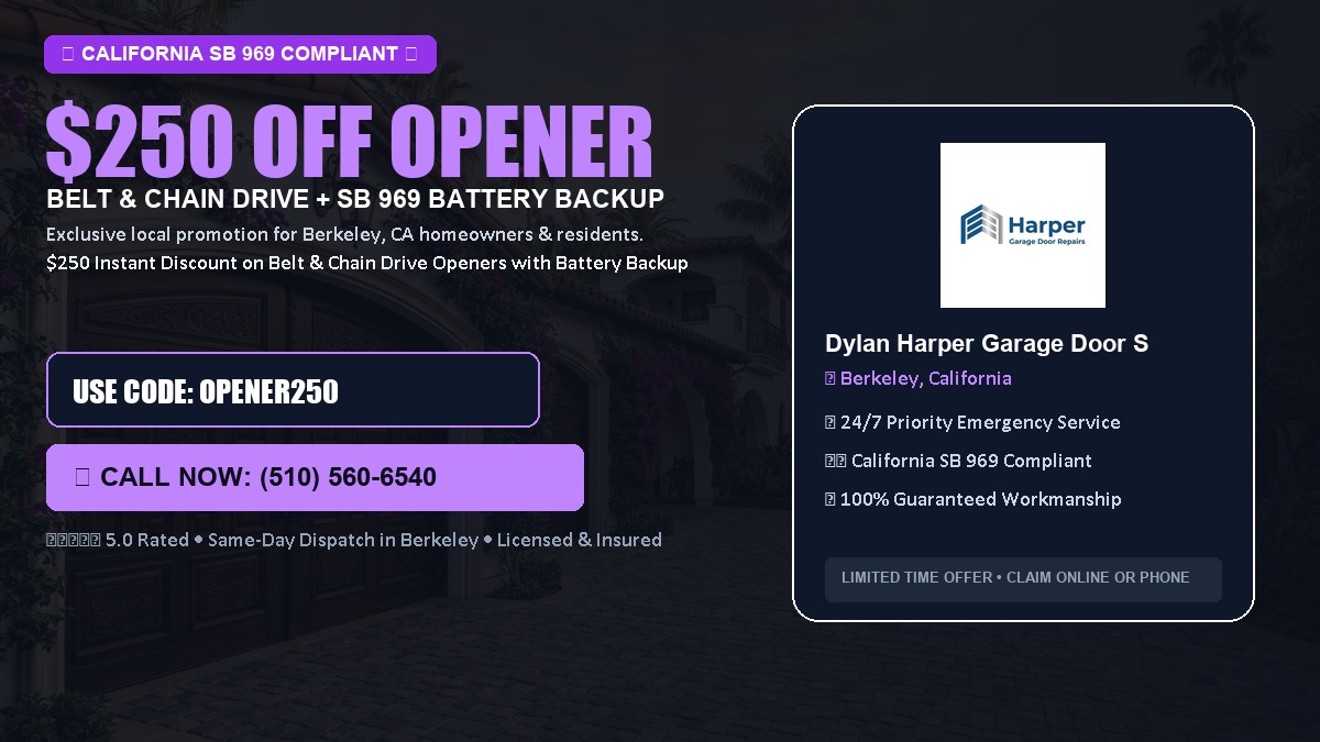 $250 OFF Smart Garage Door Opener Installation (Belt & Chain Drive with California SB 969 Battery Backup) in Berkeley, CA